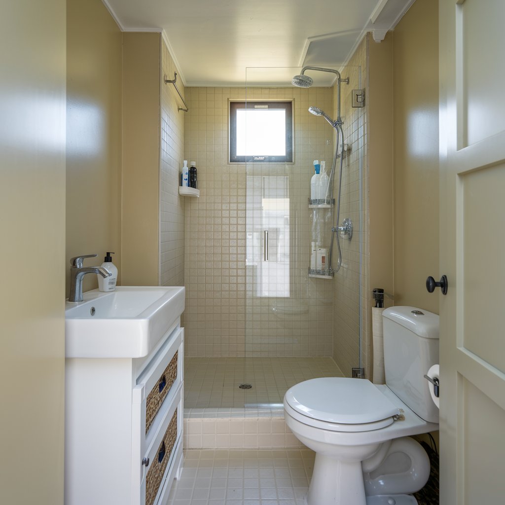 How can I incorporate modern design elements into a small full bathroom?