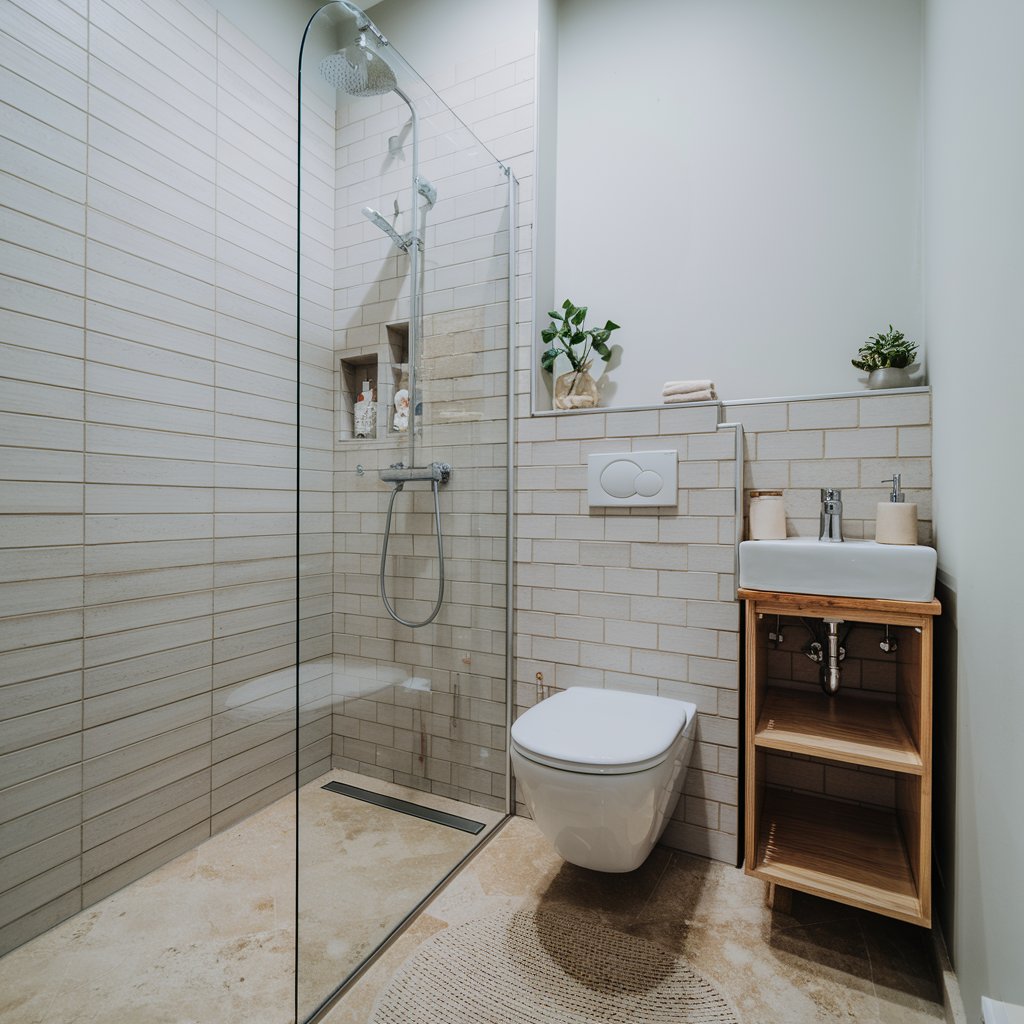 How can I incorporate modern design elements into a small full bathroom?