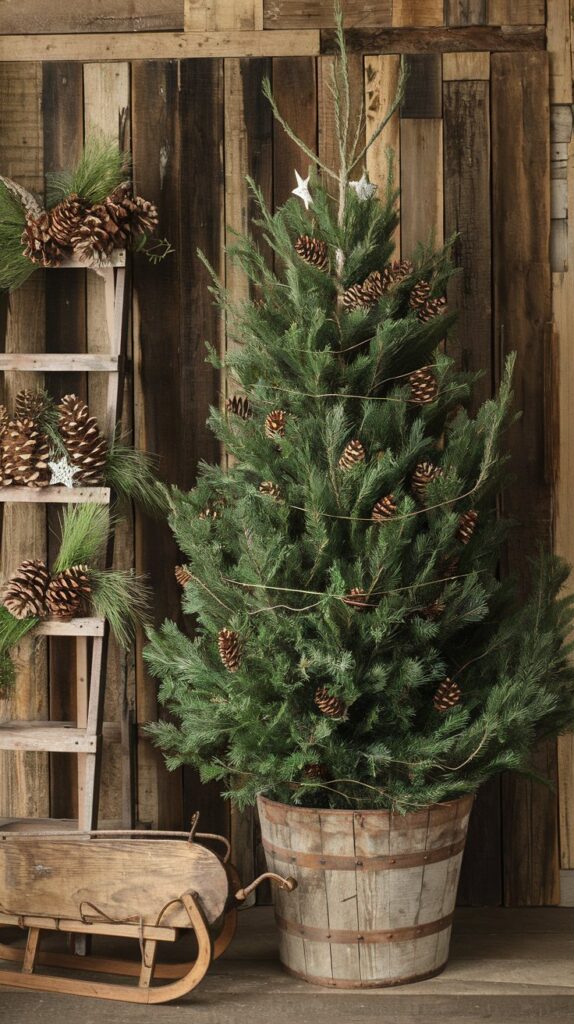 How can I incorporate natural elements like pinecones and greenery into my living room Christmas decor?