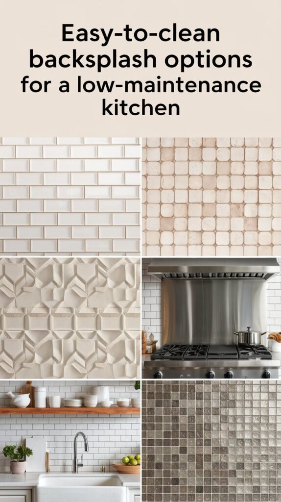 What are some easy-to-clean backsplash options for a low-maintenance kitchen?