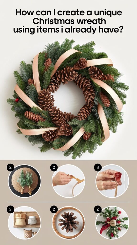 How can I create a unique Christmas wreath using items I already have?