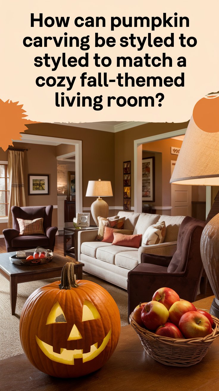 How can pumpkin carving be styled to match a cozy fall-themed living room?