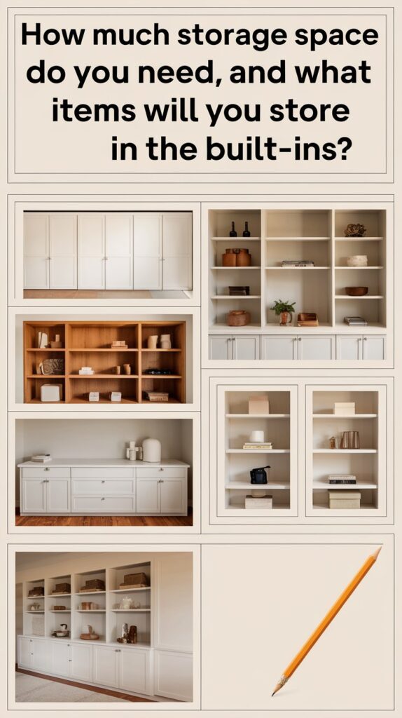 How much storage space do you need, and what items will you store in the built-ins?