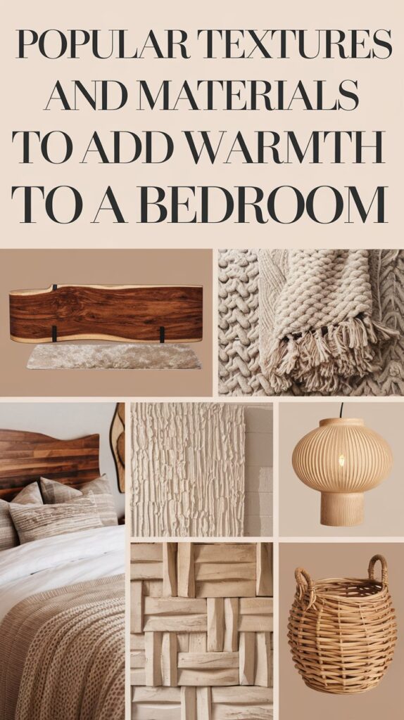 What are some popular textures and materials to add warmth to a bedroom?