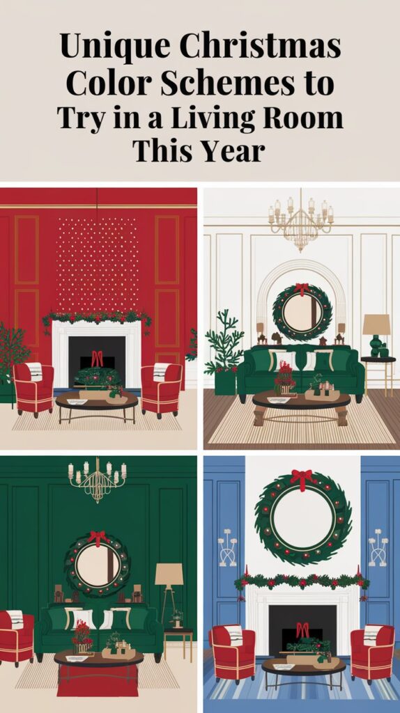 What are some unique Christmas color schemes to try in a living room this year?