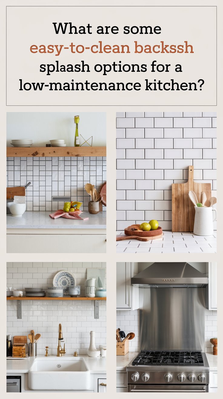 What are some easy-to-clean backsplash options for a low-maintenance kitchen?