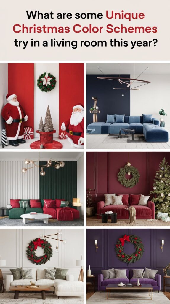 What are some unique Christmas color schemes to try in a living room this year?