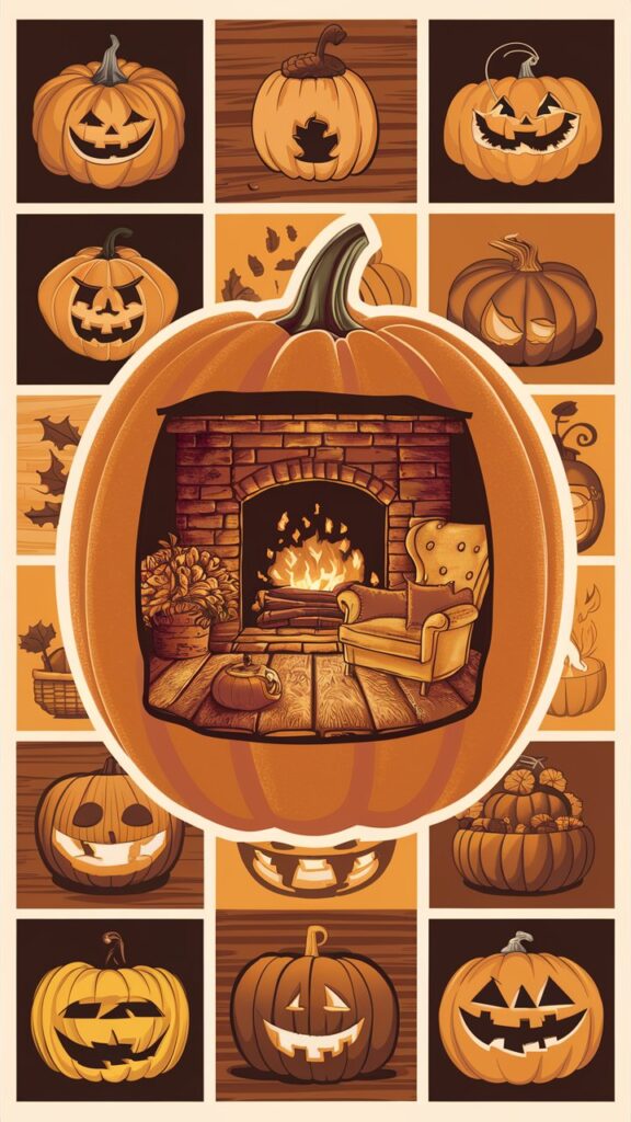 How can pumpkin carving be styled to match a cozy fall-themed living room?