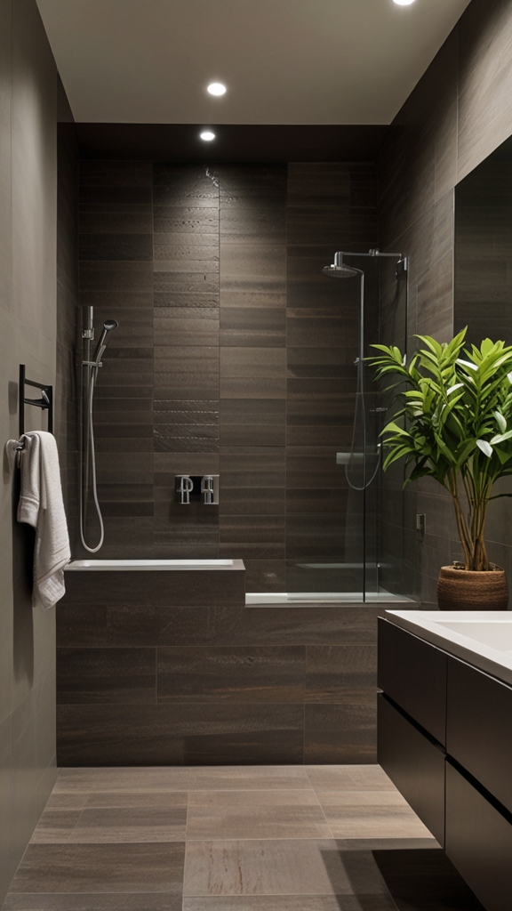 What are the key features of a minimalist bathroom design?