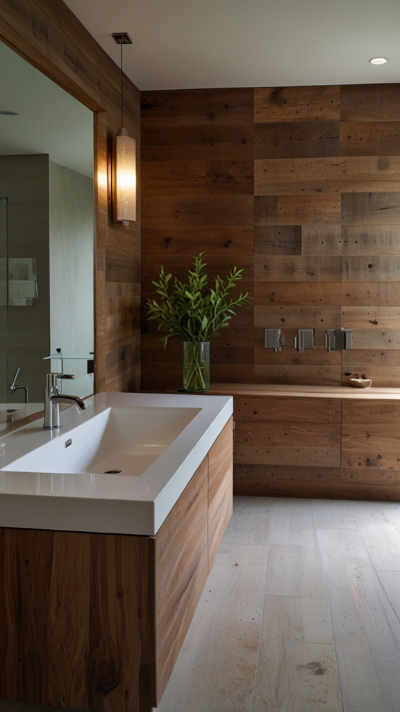 What are the key features of a minimalist bathroom design?