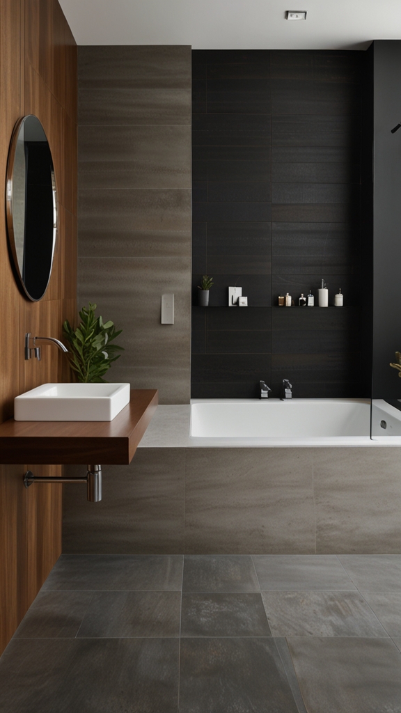 What are the key features of a minimalist bathroom design?