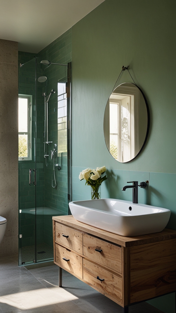 What are the key features of a minimalist bathroom design?