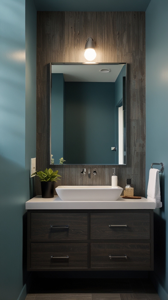 What are the key features of a minimalist bathroom design?