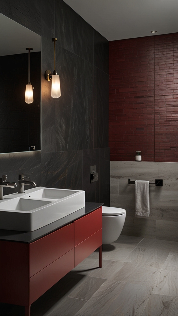 What are the key features of a minimalist bathroom design?