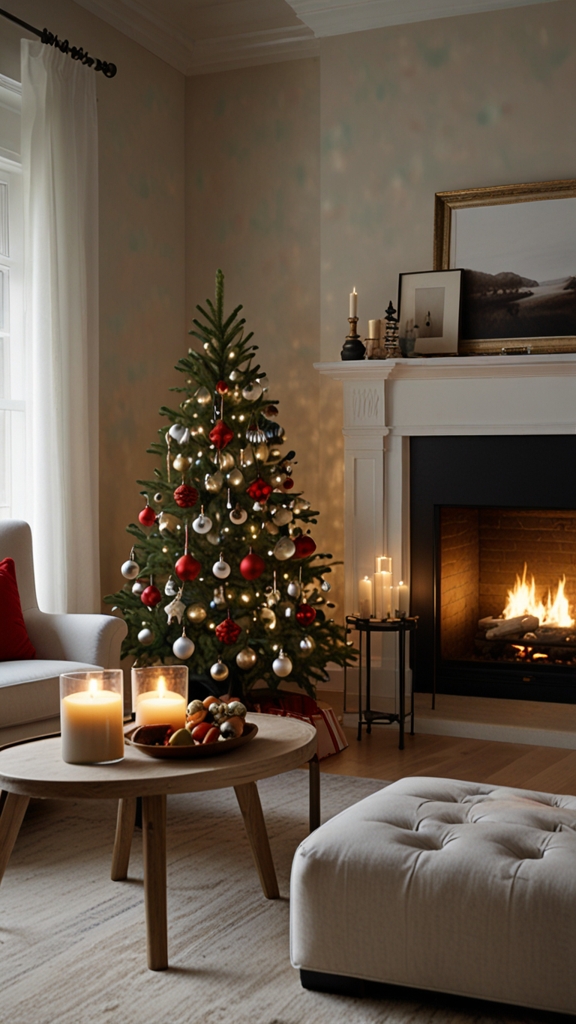 How can I create a modern and minimalist Christmas look for my living room?