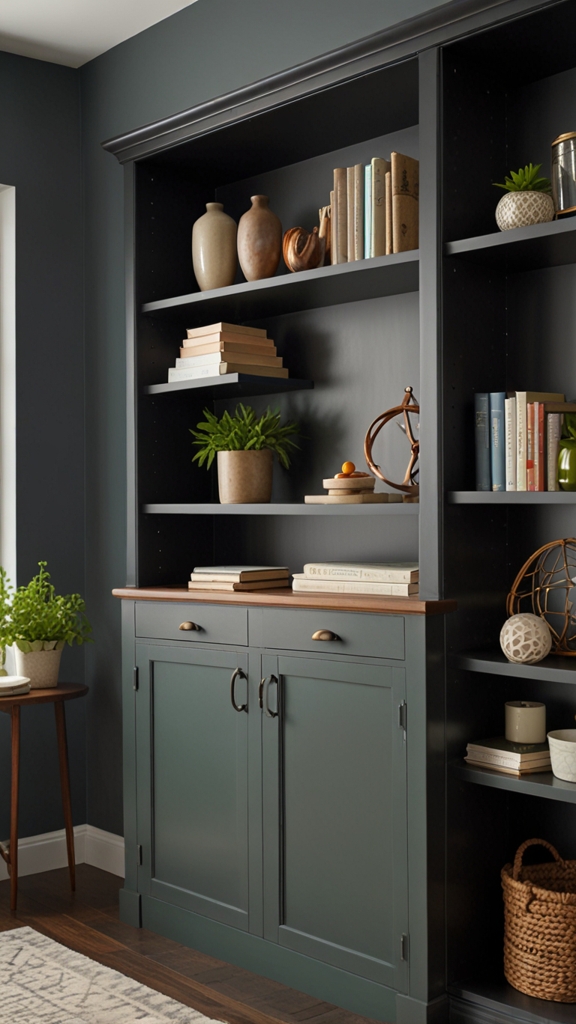 Will the built-ins include space for decorative elements, such as plants or artwork in home office?