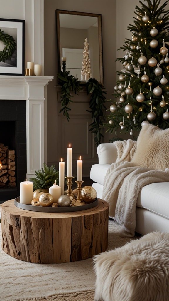 How can I create a modern and minimalist Christmas look for my living room?