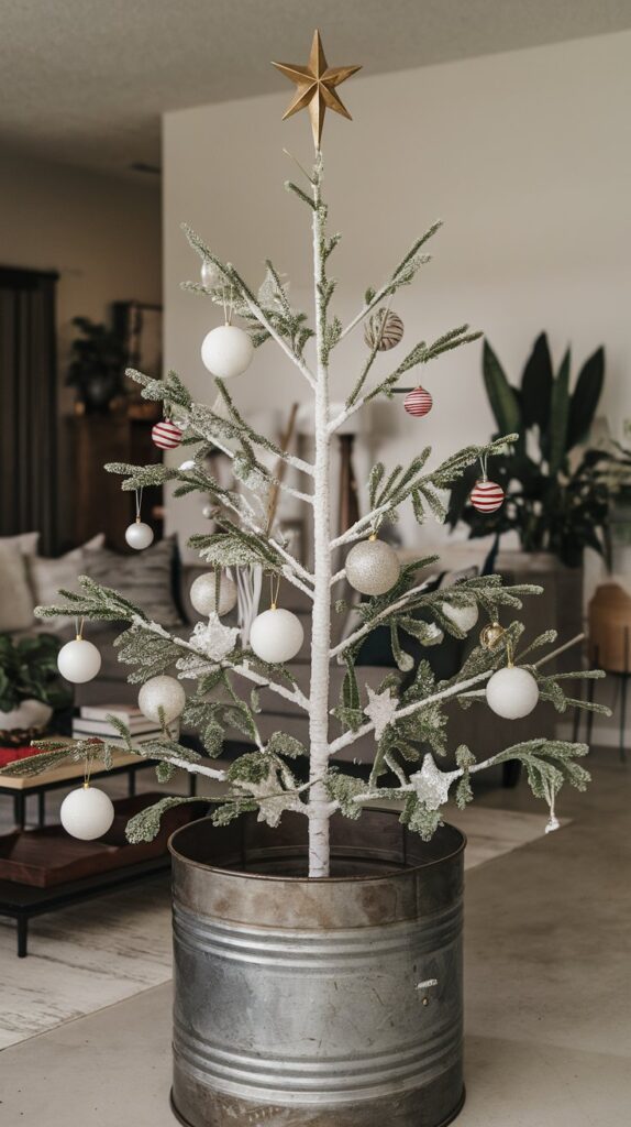 What are some creative ways to decorate a Christmas tree to match my living room style?