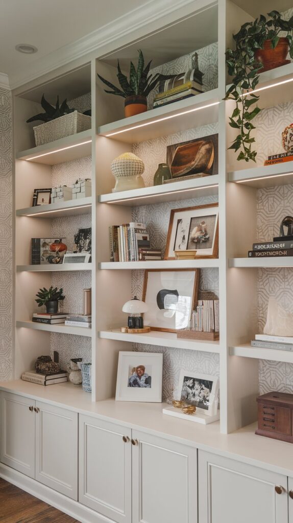 Will the built-ins include space for decorative elements, such as plants or artwork in home office?