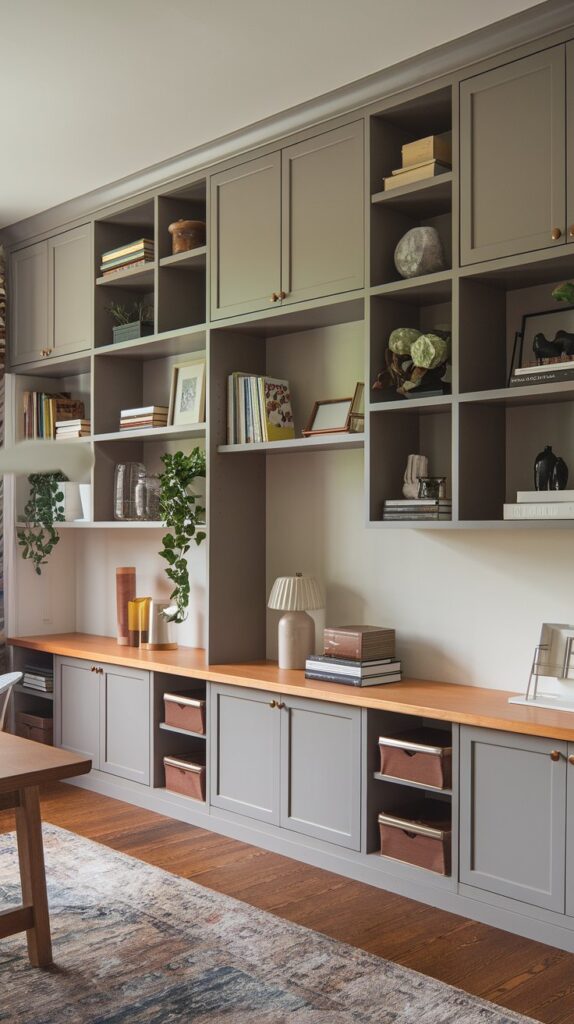 Do you prefer open shelving, closed cabinets, or a mix of both for your built-ins in home office?