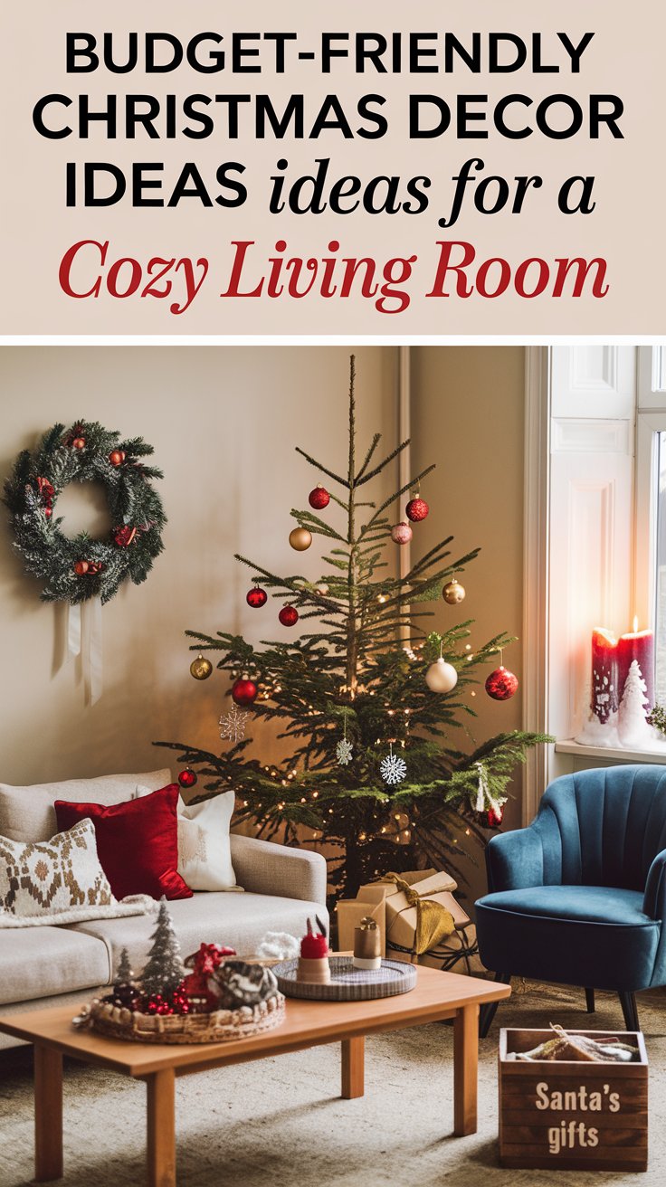 What are some budget-friendly Christmas decor ideas for a cozy living room?