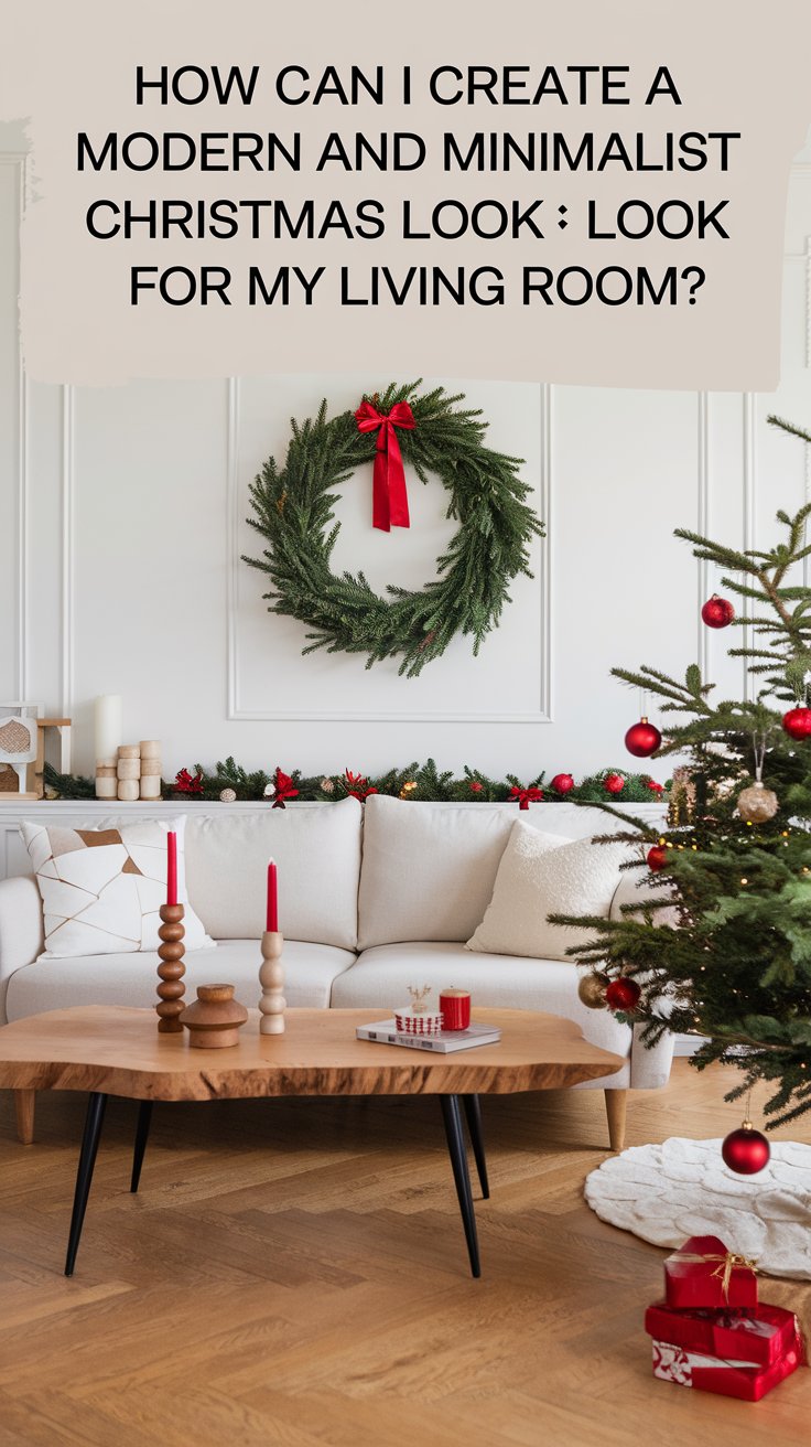 How can I create a modern and minimalist Christmas look for my living room?