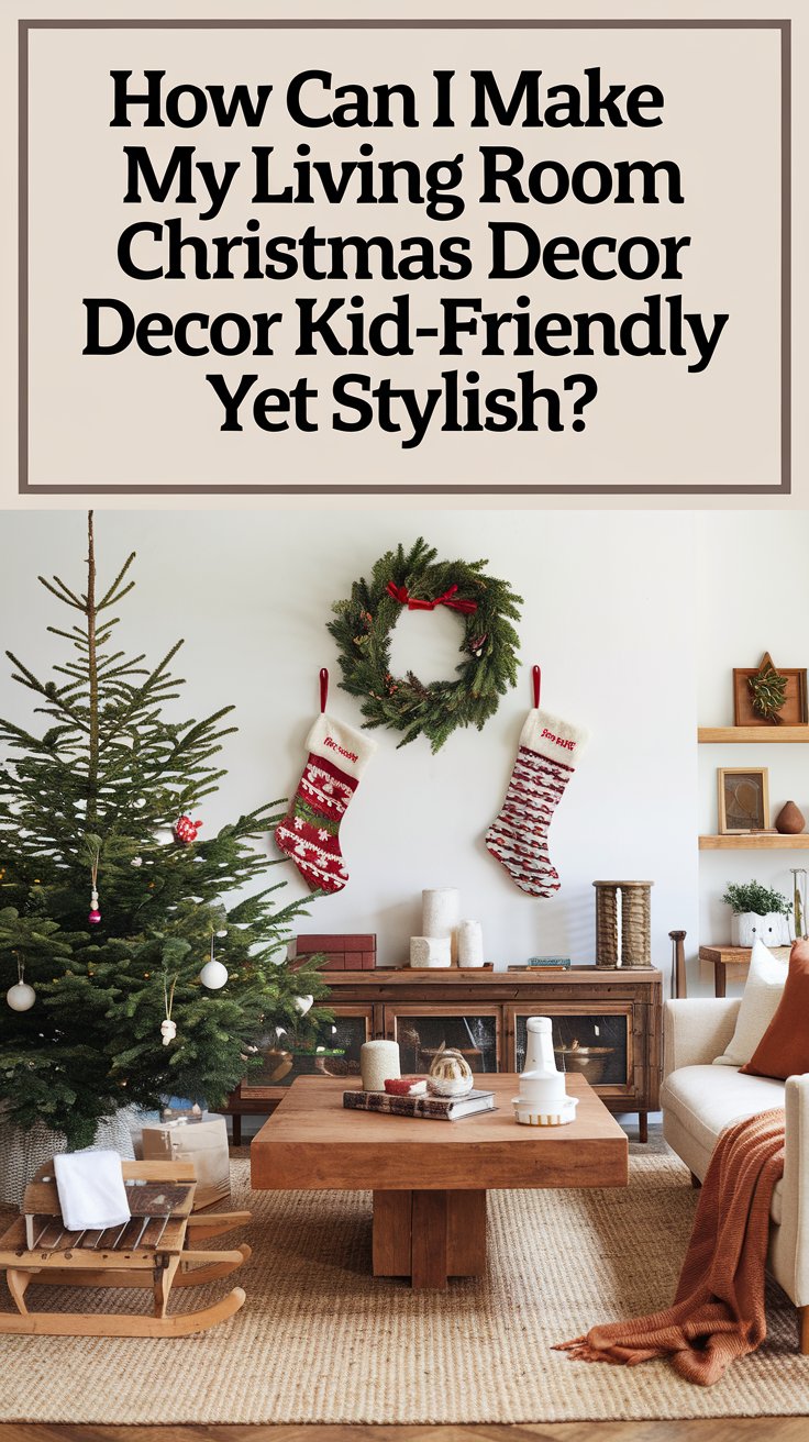 How can I make my living room Christmas decor kid-friendly yet stylish?