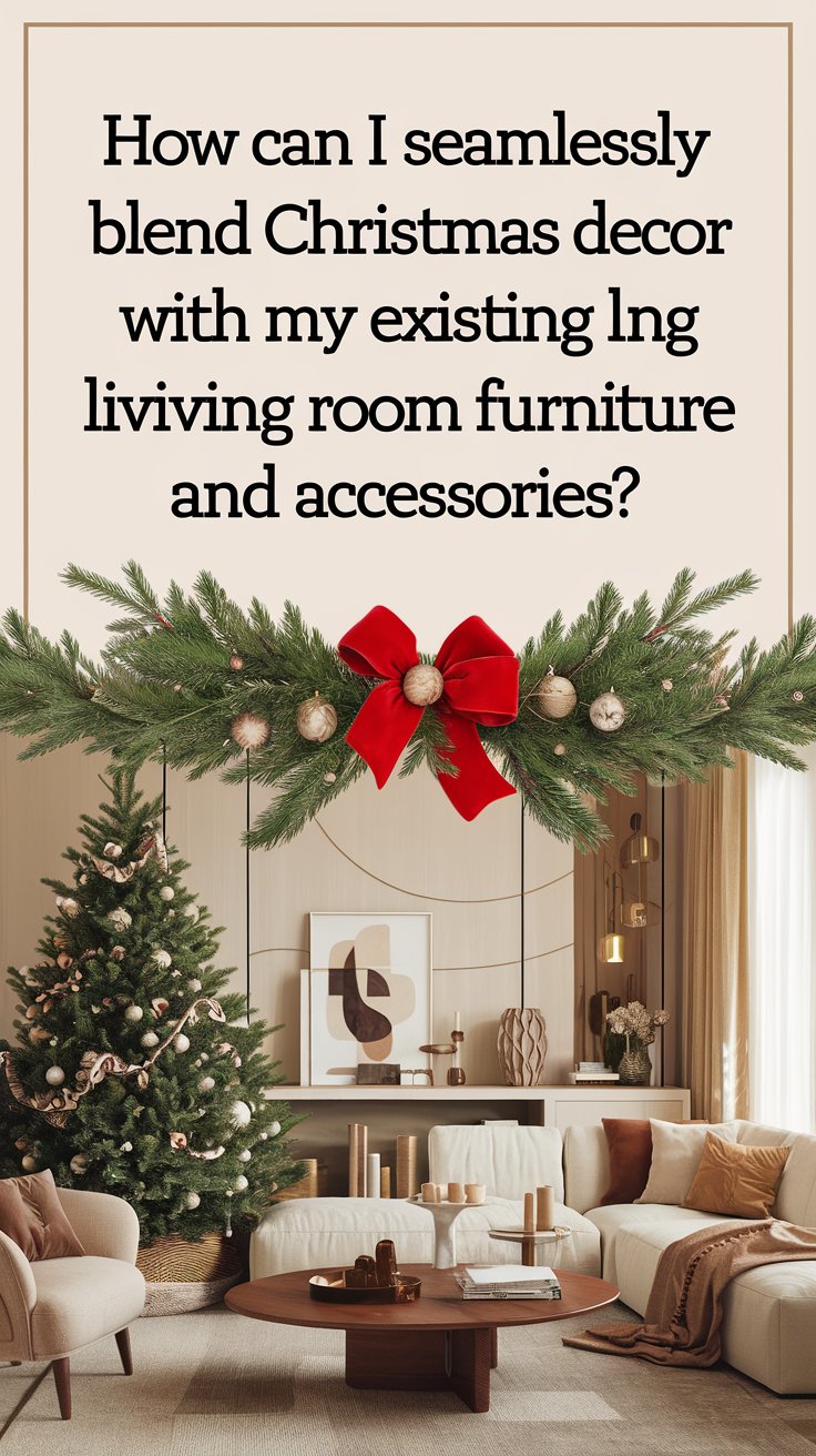 How can I seamlessly blend Christmas decor with my existing living room furniture and accessories?