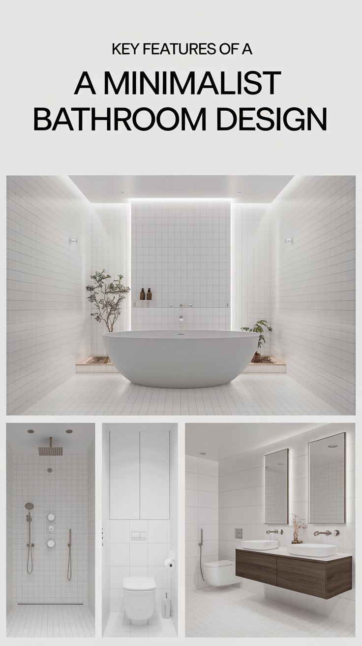 What are the key features of a minimalist bathroom design?