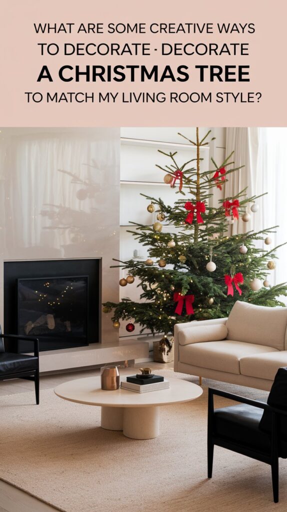 What are some creative ways to decorate a Christmas tree to match my living room style?