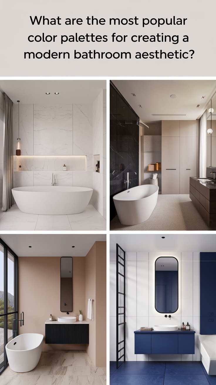 What are the most popular color palettes for creating a modern bathroom aesthetic ?