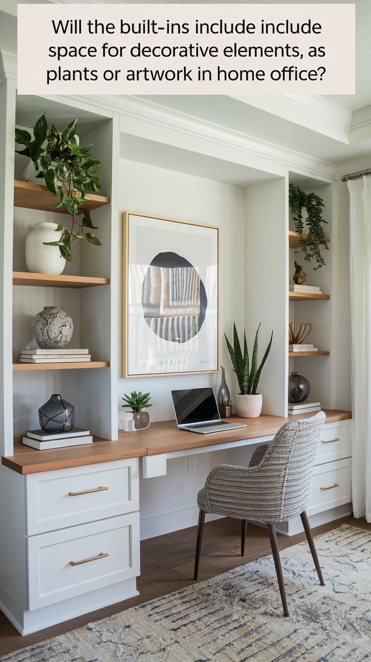 Will the built-ins include space for decorative elements, such as plants or artwork in home office?