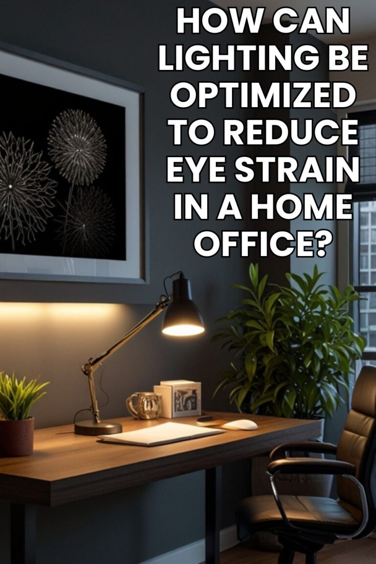 How can lighting be optimized to reduce eye strain in a home office?