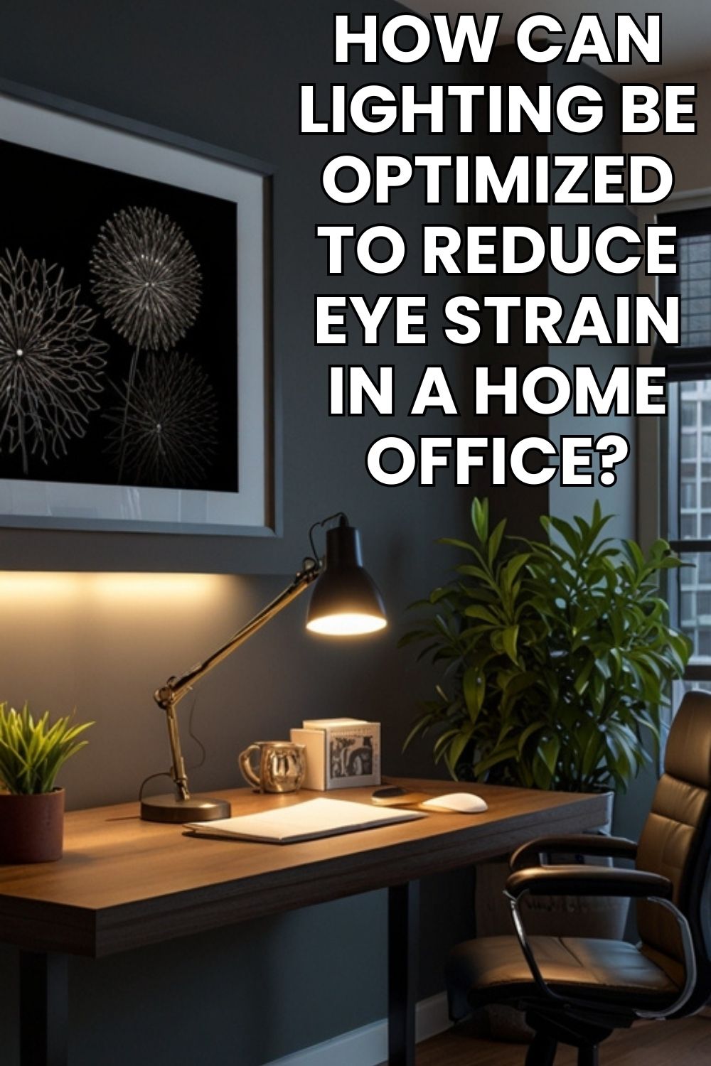 How can lighting be optimized to reduce eye strain in a home office?