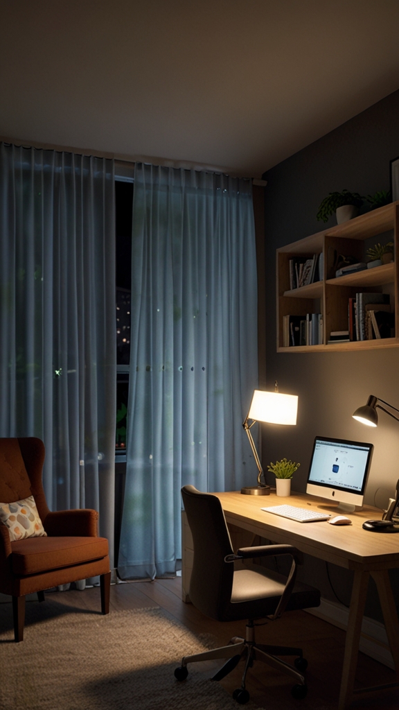 Optimize lighting in your home office to reduce eye strain by using adjustable desk lamps, natural light, and reducing glare from screens. #HomeOfficeTips #EyeStrainRelief #OptimalLighting #WorkFromHome #Productivity