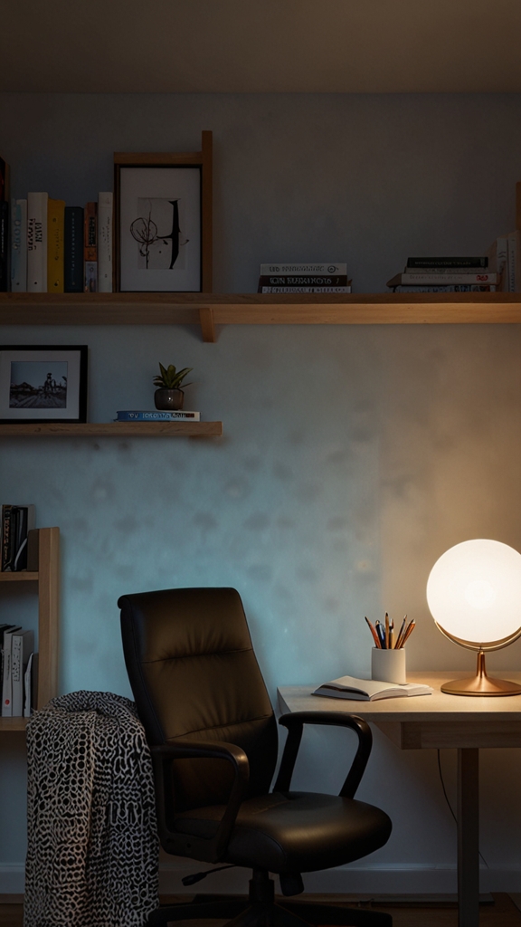 Optimize lighting in your home office to reduce eye strain by using adjustable desk lamps, natural light, and reducing glare from screens. #HomeOfficeTips #EyeStrainRelief #OptimalLighting #WorkFromHome #Productivity