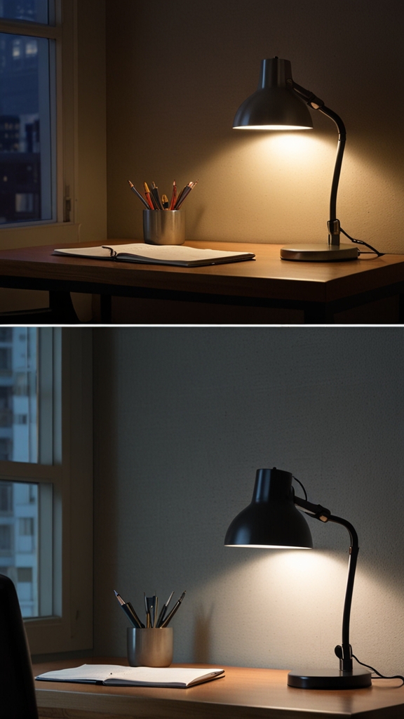 Optimize lighting in your home office to reduce eye strain by using adjustable desk lamps, natural light, and reducing glare from screens. #HomeOfficeTips #EyeStrainRelief #OptimalLighting #WorkFromHome #Productivity