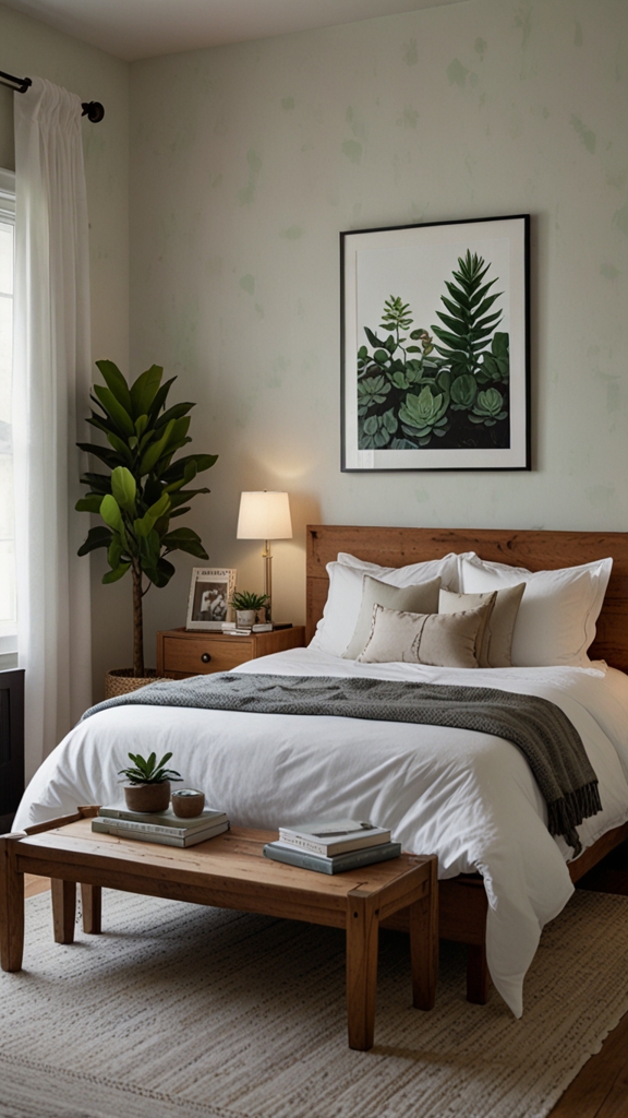 How can I incorporate a cozy yet minimalist vibe into my bedroom decor?