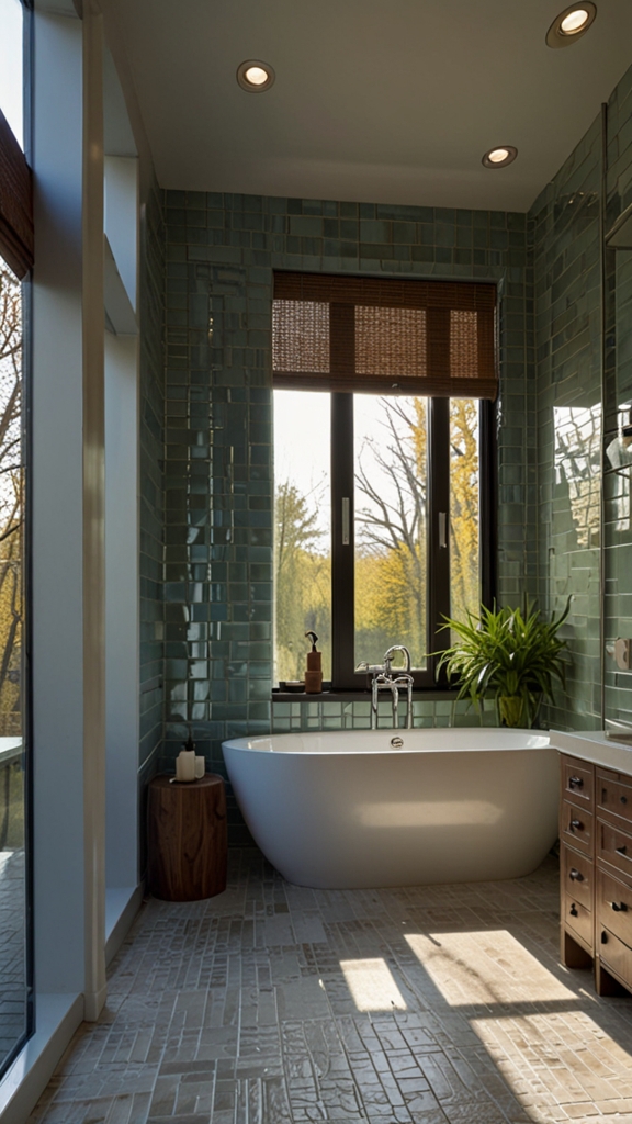 How do lighting choices impact the overall feel and functionality of a bathroom design?