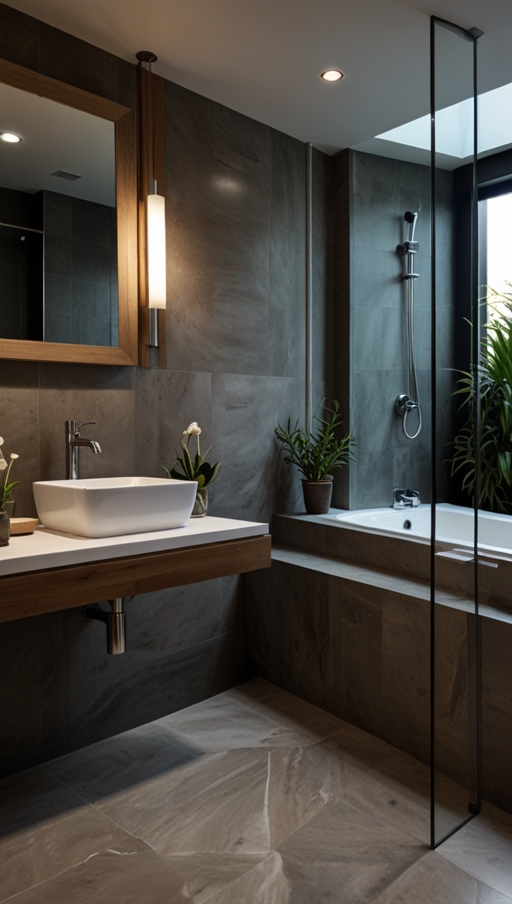 How can accessories like mirrors, towels, and soap dispensers enhance a bathroom’s aesthetic?