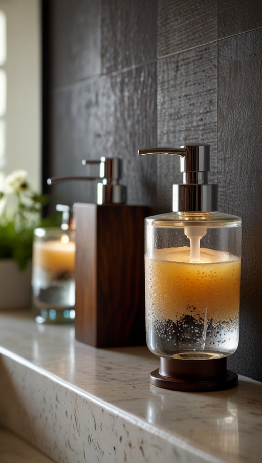 How can accessories like mirrors, towels, and soap dispensers enhance a bathroom’s aesthetic?