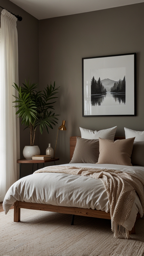 How can I incorporate a cozy yet minimalist vibe into my bedroom decor?