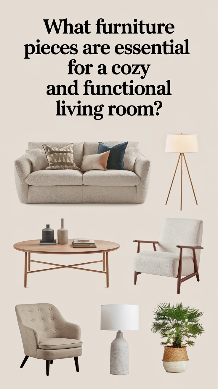 What furniture pieces are essential for a cozy and functional living room