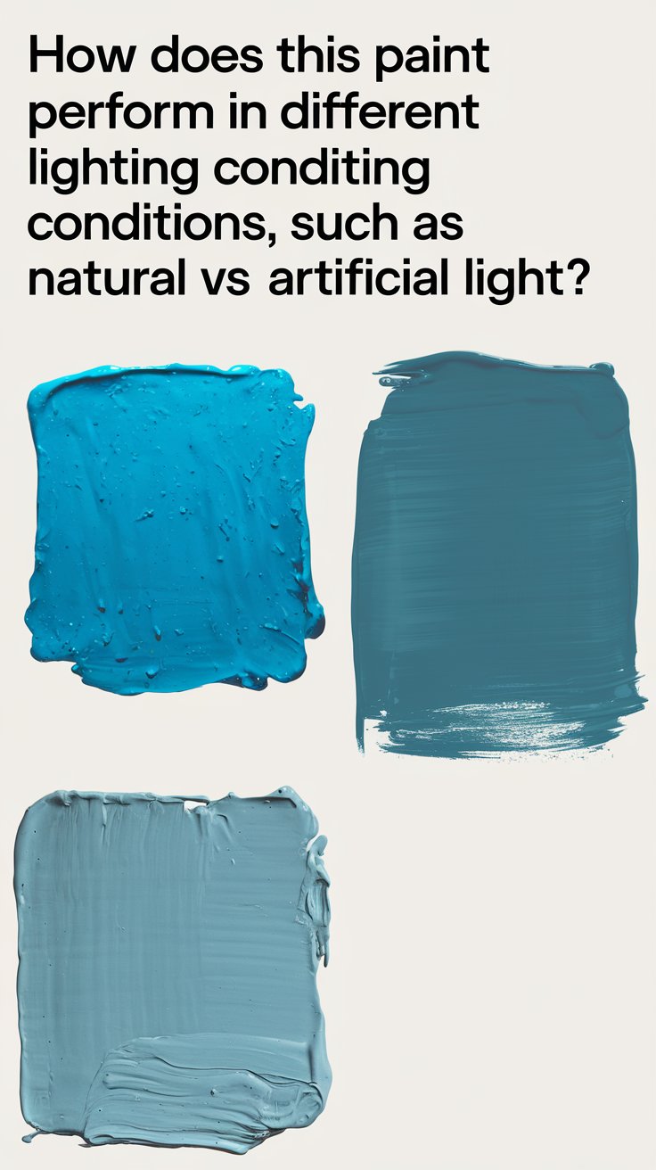 How does this paint perform in different lighting conditions, such as natural vs. artificial light?