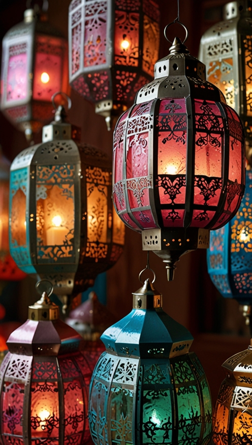 What colors and themes are commonly used in Ramadan decorations?