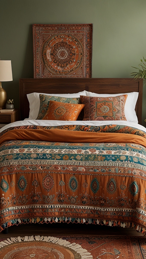 What are some popular bedding styles and patterns for a chic bedroom look?