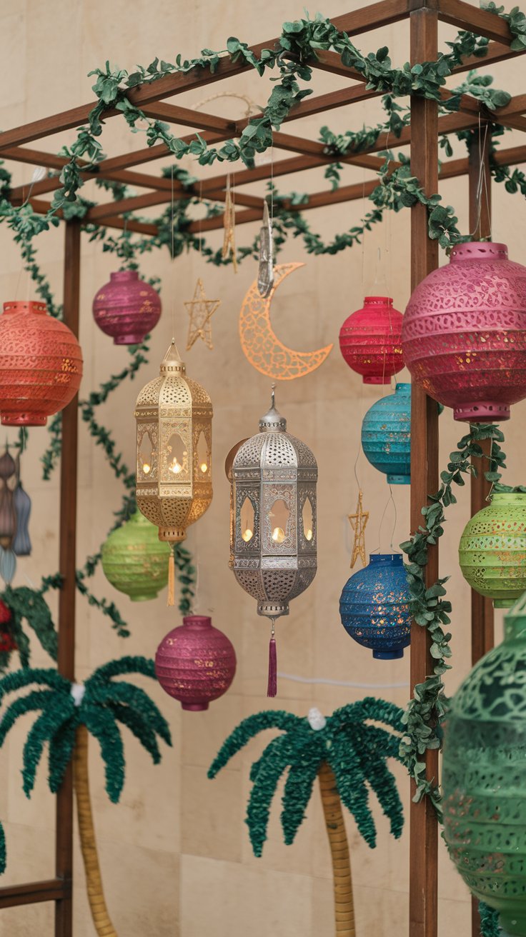 What colors and themes are commonly used in Ramadan decorations