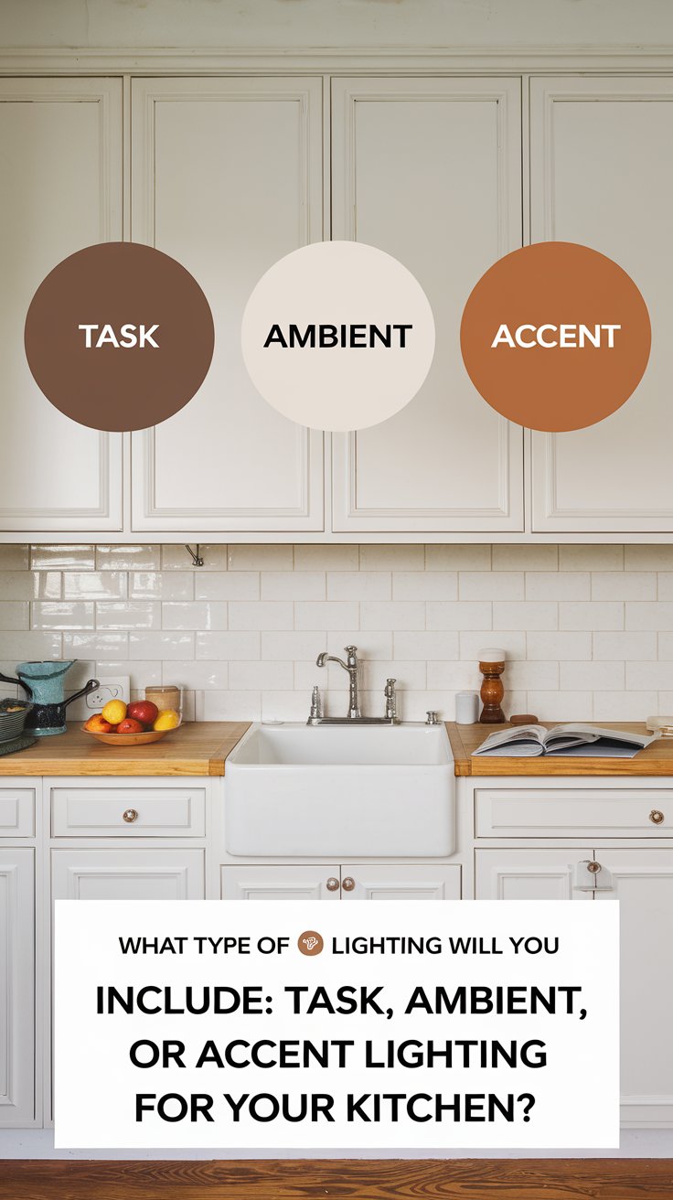 What type of lighting will you include task, ambient, or accent lighting for your kitchen