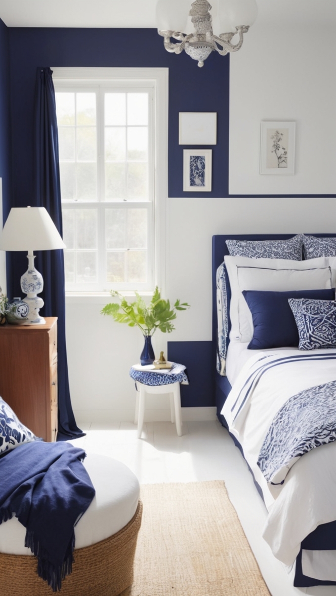 Navy blue bedding, Navy and white curtains, Navy blue decor, Navy and white duvet, Navy bedding sets