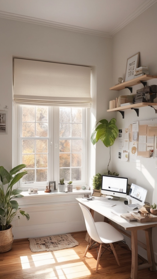 cozy home office decor, comfortable office chair, ergonomic desk setup, stylish desk accessories, modern home office furniture